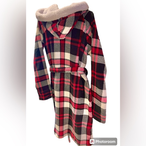 Vera Bradley NWOT Cozy Fleece/sherpa hooded Bathroom w/pockets Plaid - Picture 5 of 11